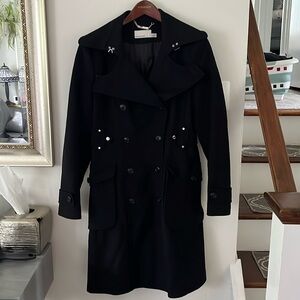 Karen Millen Cashmere Wool Black Trenchcoat - 10 EUC